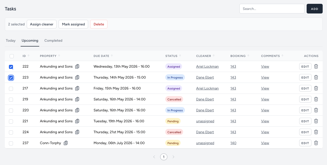 Task dashboard preview